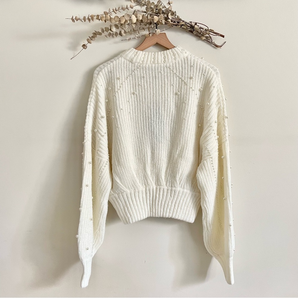 Farm Rio Pearl Embroidered Bubble Sweater Off White Knit NWT Medium - Picture 8 of 16